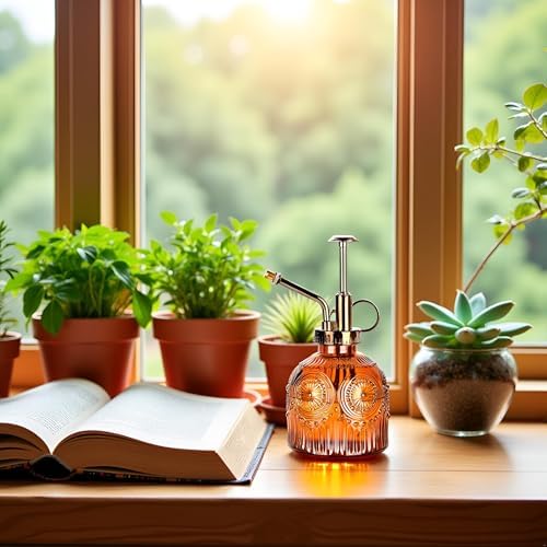 Glass Plant Mister Spray Bottle, 230ML Vintage Plant Spritzer, Succulent Watering Bottle Glass with Top Pump, Small Plants Sprayer Watering Can for Indoor Outdoor House - Brown - Image 3