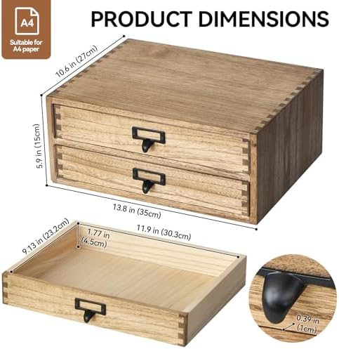 KIRIGEN Solid Wood Desk Organizer with 2 Drawers, Desktop Storage, Brown - Image 2
