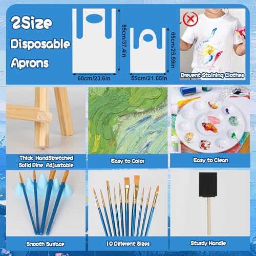 8 Pack Mini Canvas and Easel Set, 8×10 Inch Paint Party Kit Include 8 Small Easels 8 Color Palettes 8 Pen Holders 8 Sponge Brushes 16 Apron and 40 Brushes, Canvas Kit for Painting Party - Image 4