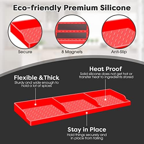 Stove Top for Shelf Silicone,30 Inch Magnetic Over the Stove Spice Rack of Shelf,Kitchen Shelf for Stove Organizer Magnet Above Stovetop Flat Back of Stove Storage Suctioned Shelf for The Stove-Red - Image 5