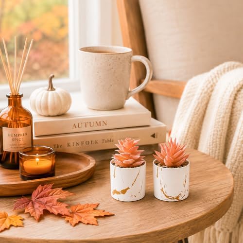 Der Rose 2 Pack Fall Fake Plants in Gold Accent Pots for Autumn Decor - Image 3