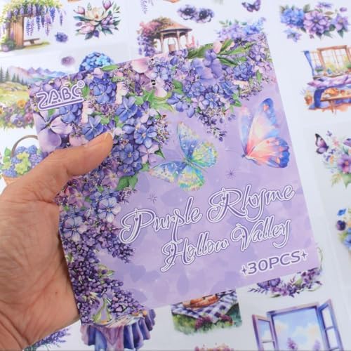 30 Sheets Precut Purple Garden Landscape Stickers Book for Junk Journal Supplies, Transparent PET Stickers for Journaling, Scrapbooking, Bujo, Collage, Card Making - Image 5