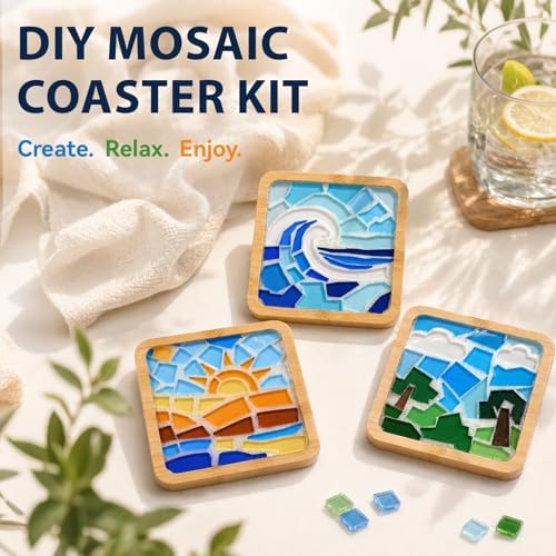 Glizma 6 Sets DIY Acrylic Mosaic Coaster Kit with Natural Landscape Patterns, Unique Landscape Design Coasters Craft Kit for Adults & Women, Complete Mosaic Coaster Making Kit for Home Decor & Gifts - Image 6