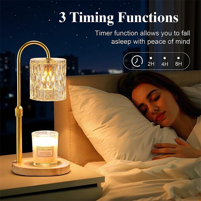 Dreamholder Electric Candle Warmer Lamp with Timer, Dimmable Candle Lamp with Adjustable Height, Wax Melter for Jar Candles Wood Base Floral Home Decor Gifts for Women Mom, Natural Wood - Image 4
