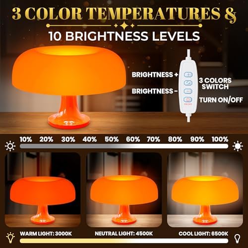 Orange Mushroom Table Lamp for Bedroom; ABS + PVC Build (not Glass) - Image 6