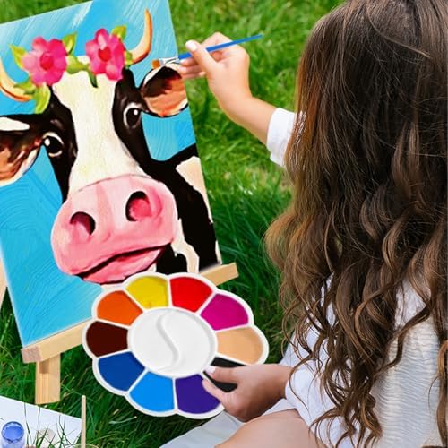 Motipuns 6 Set Pre Drawn Canvas for Painting for Adults Sip and Paint Kit with Easels 8 x 10 Inches Paint Party Kit with Printed Canvas Paints Brushes Palette Apron(Cow) - Image 6