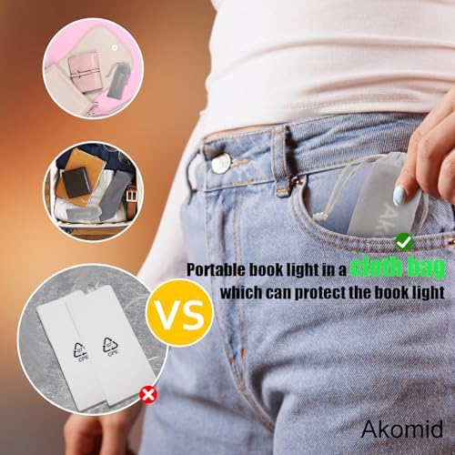 Akomid USB Rechargeable Book Light for Reading in Bed, 8 LEDs Bookmark Style Clip on, Eye-Cared Amber Light Mode for Kids, Blue Light Blocking, Stepless Dimming,Khaki - Image 3