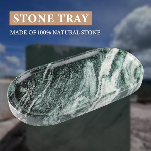 Koville Green Marble Tray for Bathroom Countertop, 10"x5" Natural Marble Vanity Tray Perfume Trays for Dresser, Stone Jewelry Dish Candle Holder for Home Decor, Stone Catchall Trays - Image 4