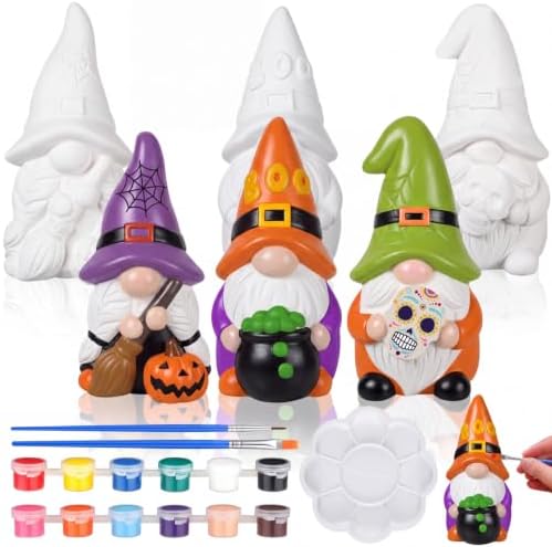 Youyole 3 Pack Gnome Figurines, Halloween DIY Ceramic to Paint Craft Kit by Ajaredlulu