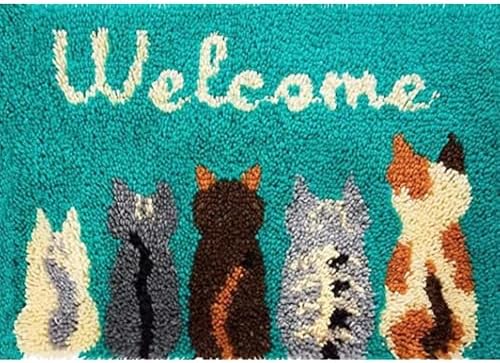 Howie's Latch Hook Kit, DIY Cats Rug Crochet Yarn Kits for Adults, Color Preprinted Pattern Embroidery Decoration (Cats-Welcome, 19.69 x 14.96 inch) by HowiesNeedlepoint
