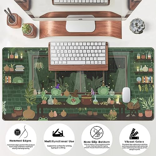 Mechanical Cattle Cute Desk Mat Kawaii Frog Mouse Pad Green Desk Anime Mat Large Gaming Mouse Pad Desk Computer Keyboard Pad Desk Home Office Accessories Girl Stitched Eges (31.5x15.7 in) WER236 - Image 5
