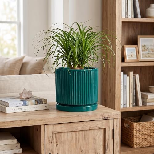 8 Inch Ceramic Planter, Round Pots for Plants, Blackish Green - Image 3