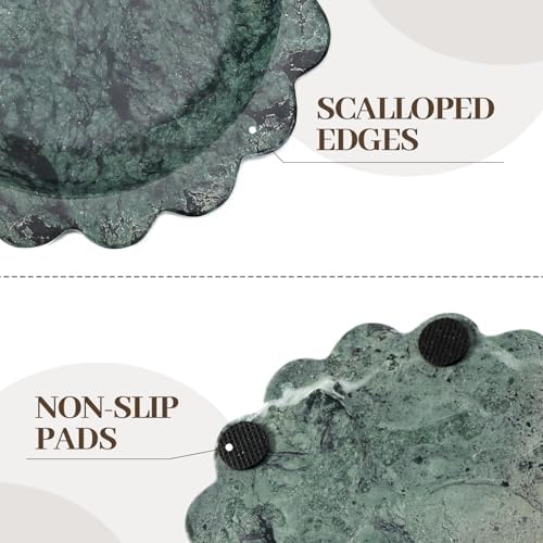 Koville 5.51" Scalloped Marble Tray, Round Stone Jewelry Trinket Dish for Ring, Natural Small Marble Tray for Bathroom Kitchen Dresser Countertop, Decorative Candle Tray(Green) - Image 5