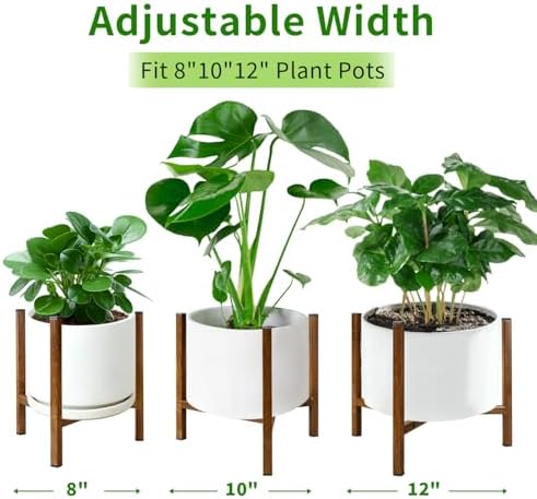 Airpark Adjustable Plant Stand Indoor, Metal Mid Century Modern Plants Stands, Stable Plant Holder Indoor Outdoor Corner, Fit 8 9 10 11 12 inch Pots,Brown Wood-Grain (Pot & Plant Not Included) - Image 3