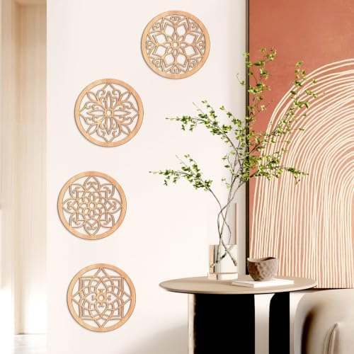 KOYILTD 4 Pieces Thicken Rustic Wall Decor,Flower Carved Wall Art,Wooden Hollow Carved Design(Round, 10in) - Image 5