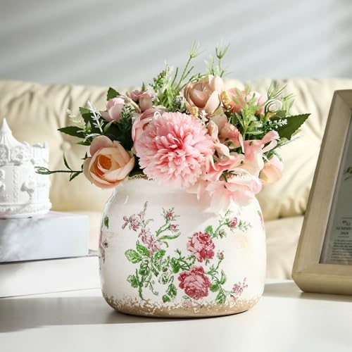 Vintage Planter Large Ceramic Plants Pot Beige Pink French Rose - Image 5