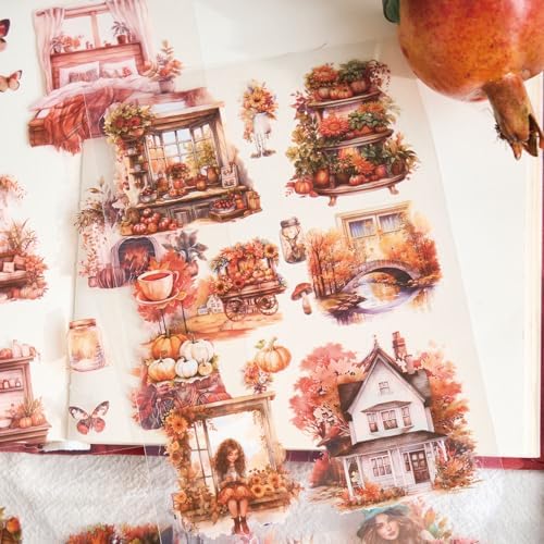 YagCu Autumn Winter Journaling Stickers, 40 Sheets Scrapbook Sticker, Seasons Junk Journal Supplies, Pre-Cut Aesthetic PET Materials for Adults, Fall Decorative DIY Arts Craft - Image 6