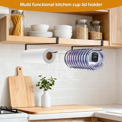 Tumbler Lid Organizer, Under Cabinet Cup Lid Holder, Black - Image 2