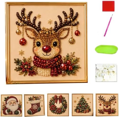 Oanruyan Christmas Pearl Diamond Painting Art Kit with Frame, DIY Pearl Beads Art Craft Kit for Adults Beginner, Gemstone Diamond Dots Beads for Home Decor Wall Art, Party Gift (Reindeer) by Oanruyan