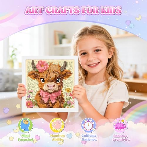 GHHKUD Highland Cow Diamond Art Painting Kits for Adults with Frame, Diamond Art Animals Crafts for Ages 4-6-8-12, Easy to DIY Gem Painting Gifts Home Wall Deco 15x15cm (Beautiful Packages) - Image 5