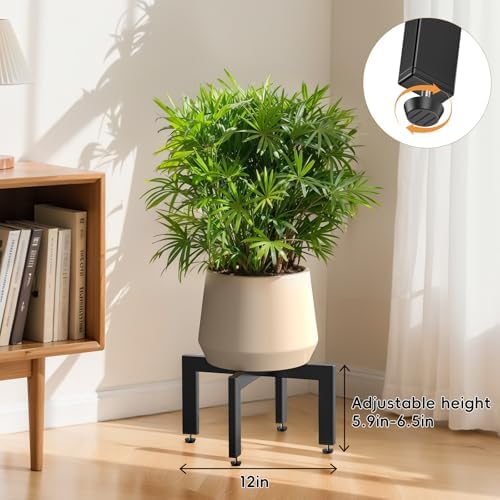 2Pk Adjustable Metal Short Plant Stand Black,Fits 8-12 Inch Pots In/Outdoor - Image 2