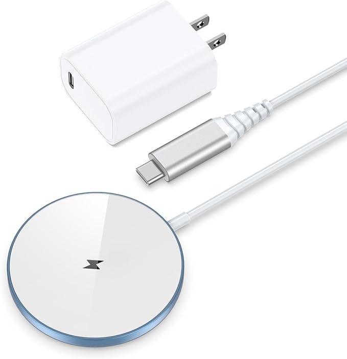 NANAMI Magnetic Wireless Charger Pad with 20W PD Adapter,for MagSafe iPhone 17/16/15/14/13/12 Series & AirPods 3/2/Pro/Pro 2,Non-Slip Base & Strong Magnetic Alignment for Desk and Office Use(Blue)