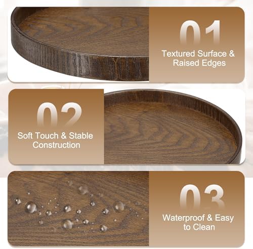 Wooden Serving Tray Round Wood Serving Tray Decorative Platter, 15.2 Inch Fit for Home Decor Kitchen Coffee Table Candle Holder, (Brown) - Image 3
