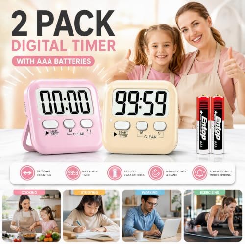 Antonki 2 Pack Digital Timer for Kids Classroom Kitchen Timers for Cooking - Image 2