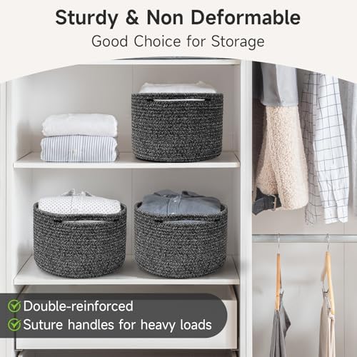 3 Pack Small Rope Storage Baskets, 9.82×9.82×7.1", Black - Image 3