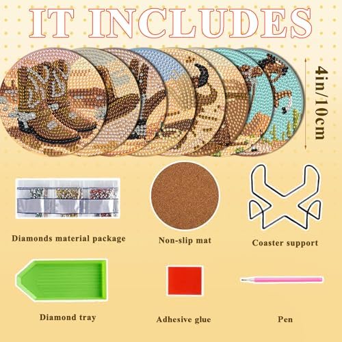 DOTSOPS 8 Pcs Cowboy Diamond Painting Coasters with Holder for Beginners - Image 2