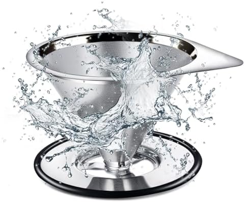 LHS Pour Over Coffee Dripper Stainless Steel Coffee Filter Metal Cone Filter Paperless Reusable Coffee Filter Single Cup Coffee Maker 1-2 Cup With Non-slip Cup Stand and Cleaning Brush - Image 4