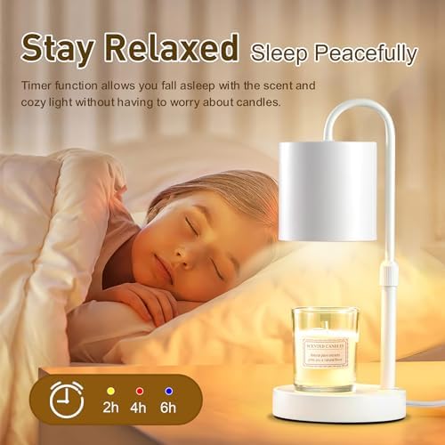 Briever Dimmable Candle Warmer Lamp with Timer, Height Adjustable Electric Candle Wax Warmer, Christmas Birthday Gifts for Women Mom, House Warming Gifts New Home Room Decor, White Solid Wood Base - Image 4