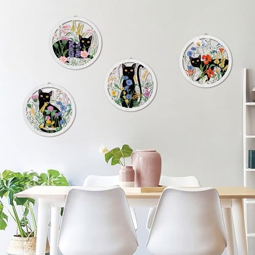 HPNIUB Funny Black Cat Wall Decor,Farmhouse Floral Wooden Signs,4 Pieces 10''x10'' Colorful Botanical Kitten Wall Art,Plant Cat Wood Plaque Home Decor for Pet Shop,Nursery,Lovely Cat Gifts - Image 6