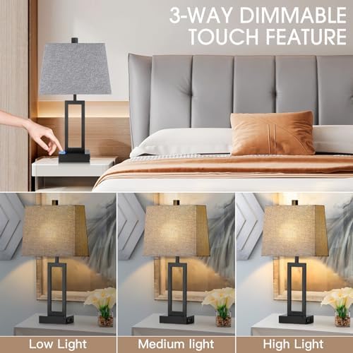 23.5" Touch Control Table Lamps Set of 2, Bedside Lamp with 2 USB Charging Ports & AC Outlet, 3-Way Dimmable Modern Nightstand Lamp for Living Room Bedroom End Table Office(2700K 2 LED Bulbs Included) - Image 4