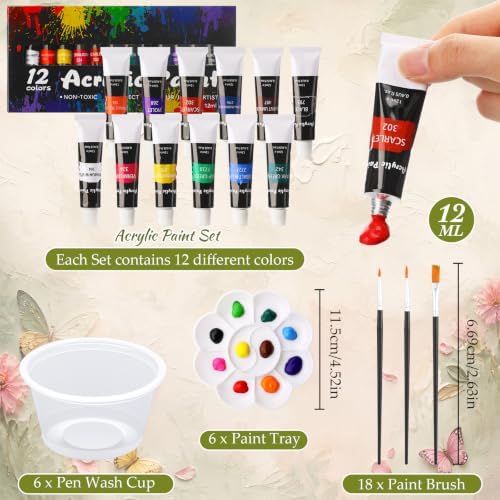 Cholemy 6 Set Paint and Sip Kit for Adults 8"x 10" Pre Drawn Canvas Painting with Wooden Easel Acrylic Paint Wash Cup Brushes Palette Apron for Painting DIY Adult's Date Party Supplies (Butterfly) - Image 4