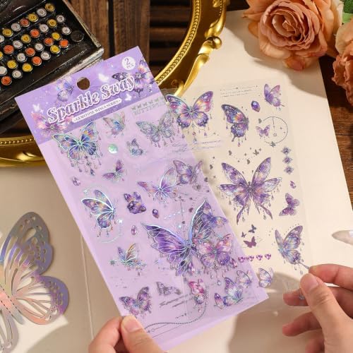 4 Sets 200 Pcs Stickers for Scrapbooking,3D Butterfly Self-Adhesive Scrapbook Stickers Supplies Journal,Vintage Aesthetic Sticker Art Diary Card Craft Gifts Planner Notebook - Image 4