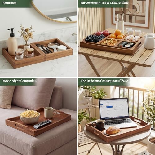 Acacia Wood Serving Tray with Handles for Ottoman Coffee Table - Image 6