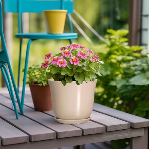 Ceramic Pots for Plants, 5.6 Inch Plant Pot with Drainage, Beige - Image 4