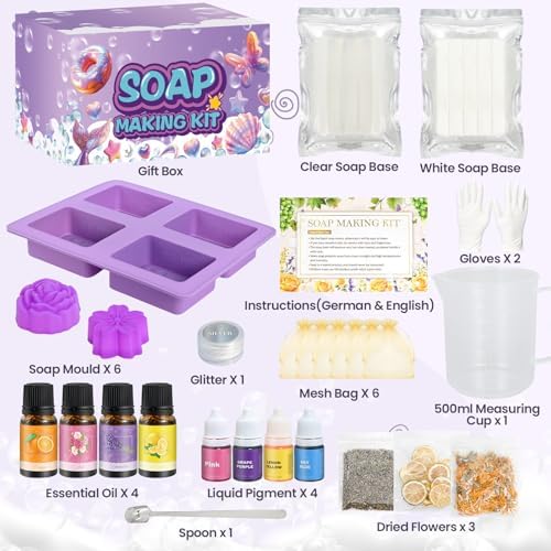 Jcoos Soap Making Kit, Soap Making Kit for Adults - Shea Butter Glycerin Melt and Pour Soap Base, Molds, Dye, Fragrances, Dried Flowers, DIY Craft for Beginners Girls Crafts - Image 2