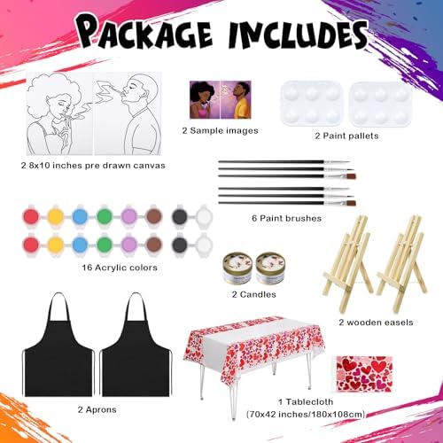 VOCHIC 2 Pack Sip and Paint Kit for Adults Pre Drawn Canvas Painting Art Set with Outline Canvas Couples Date Night Valentine's Day (Afro Girl Boy, 8 x 10 Inches) - Image 3
