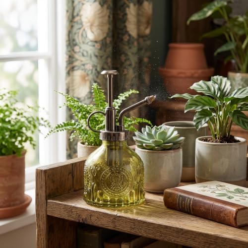 Plant Mister Spray Bottle Retro Embossed Glass Plant Spritzer, Green - Image 5