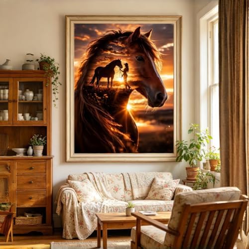 BYGFHLYW Horse Sunset Diamond Painting Kit for Adults, Diamond Art 12X16In - Image 3