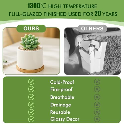 ZOUTOG 6 Pack 3.1" Ceramic Succulent Pots,White Planter with Drainage Tray - Image 4