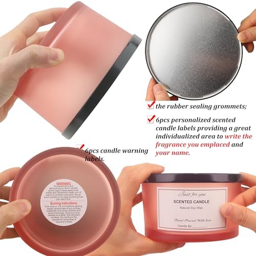 MILIVIXAY 6 Pack 24 oz Candle Jars with Metal Lids and Candle Making Kits - 3 Wick Candle Jar,Bulk Empty Matte Pink Thick Glass Jars for Making Large Candles - Spice, Powder Containers. - Image 6