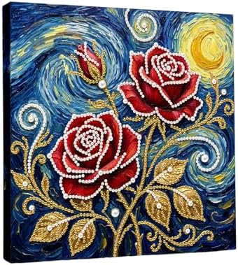 LQCrafK DIY Pearl Art Painting Handcraft Kit for Adults Beginners with Tools and Framed Painting, Creative Design,Self-Adhesive, Healing Stress-Relieving Home Wall Decoration-Rose by LQCrafK