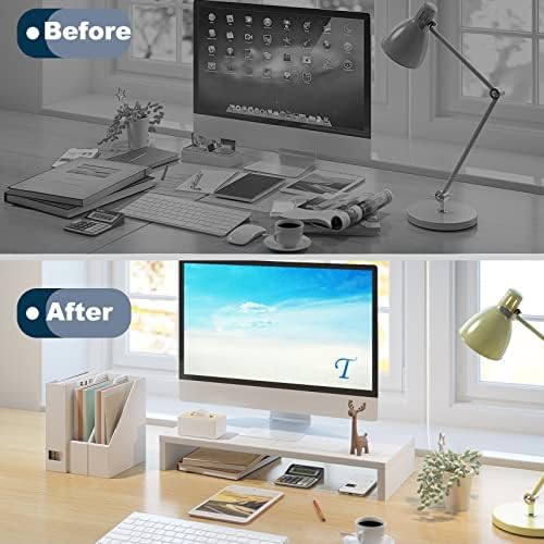 TEAMIX 20 inch White Monitor Stand Riser, Wood Desktop Computer Stand - Image 6