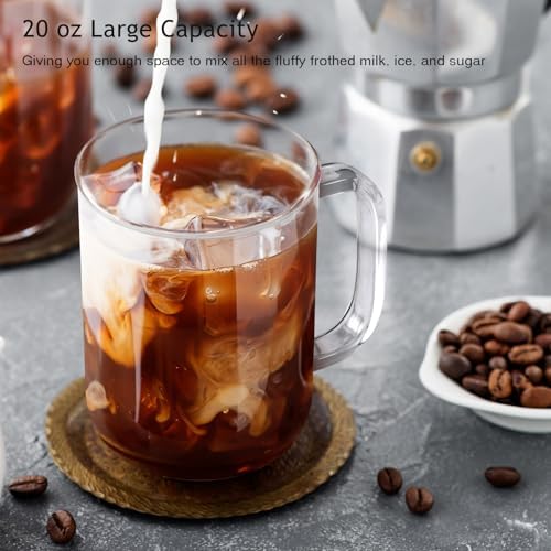 Glass Coffee Mugs, 20 oz Ice Coffee Cups Set of 6, Large Clear Tea Cups, Glass Mugs with Handles for Hot Beverages, Glass Cups for Latte, Cappuccino, and Tea - Image 4