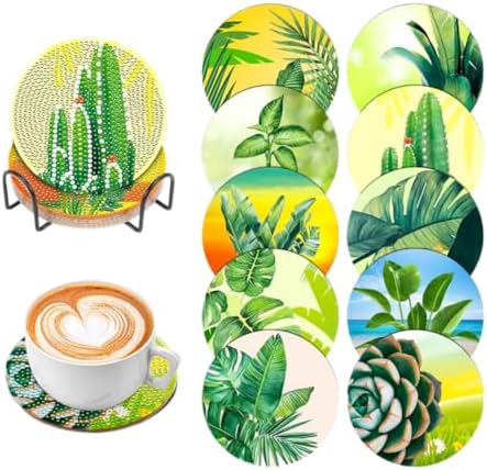 10 Pcs Leaves Shaped Diamond Painting Kits, Diamond Painting Kits with Holder, Diamond Art Coasters for Beginners Adults - Perfect Art Craft Supplies Gift!… (Leaves 2) by LGANHAPY