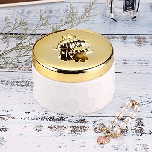 Hipiwe Ceramics Jewelry Box with Golden Bee Lid - Small Jewelry Display Organizer Holder Trinket Storage Tank Container for Home Decor,Gift for Women - Image 7