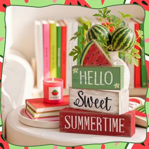Moucuny 4 Pcs Summer Table Decor Watermelon Wooden Signs Farmhouse - Image 4